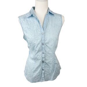Impex Sleeveless Button Up Floral Embroidered Women Medium Tank Top Blouse